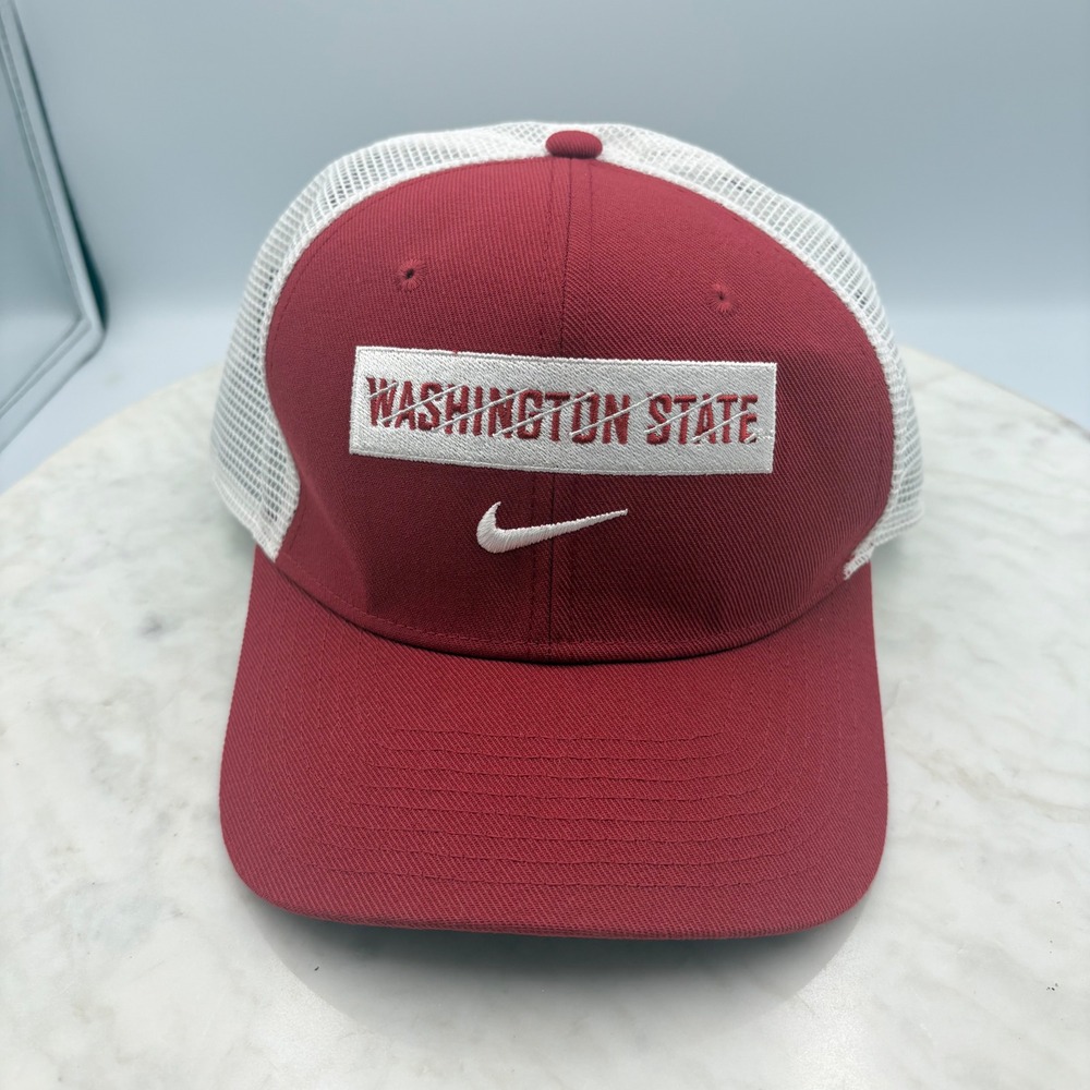 Nike Trucker Hat Mens M/L Red Washington State WSU DriFIT Rise Cap Snapback NCAA